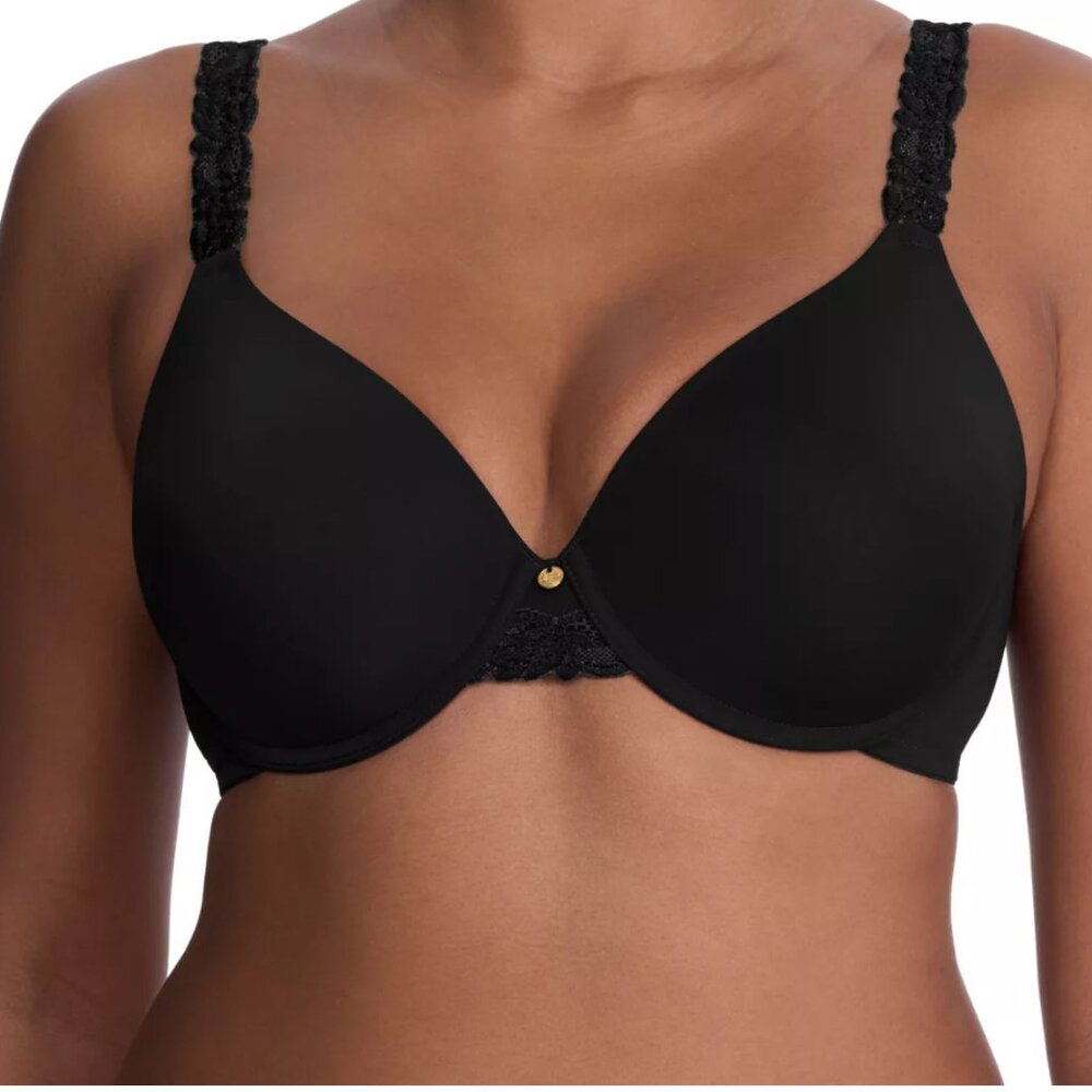 NATORI Body Doubles Lace Trim Full Fit Black T-Shirt Bra 736037 size 36DD